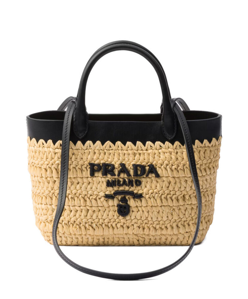 Prada Mini Crochet And Leather Tote Bag 1BG501 Apricot